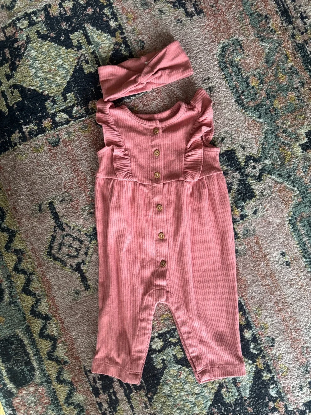 Baby Girls Carter's Jumpsuit Headwrap Set Ribbed Knit Two Piece 6M 6 Months